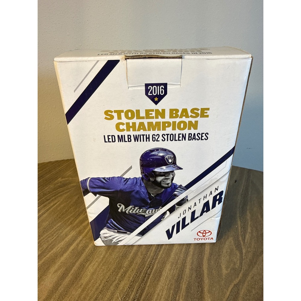 Milwaukee Brewers Bobblehead Jonathan Villar 2017 SGA Stolen Base Blue Open Box